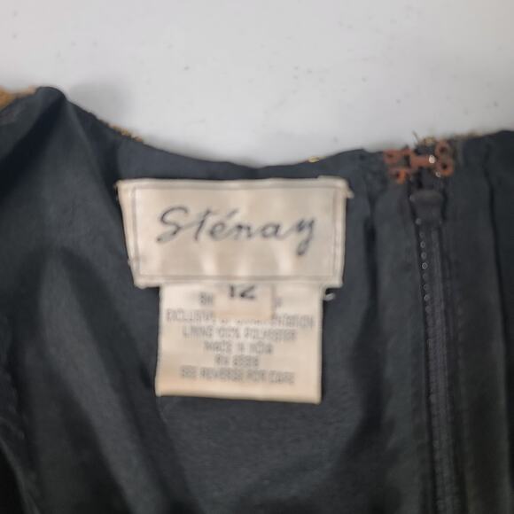 Stenay Black Gold Sequins Beaded Silk Vintage Bling Cocktail Party Dress 12 - Picture 4 of 4